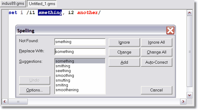 Spelling correction dialog