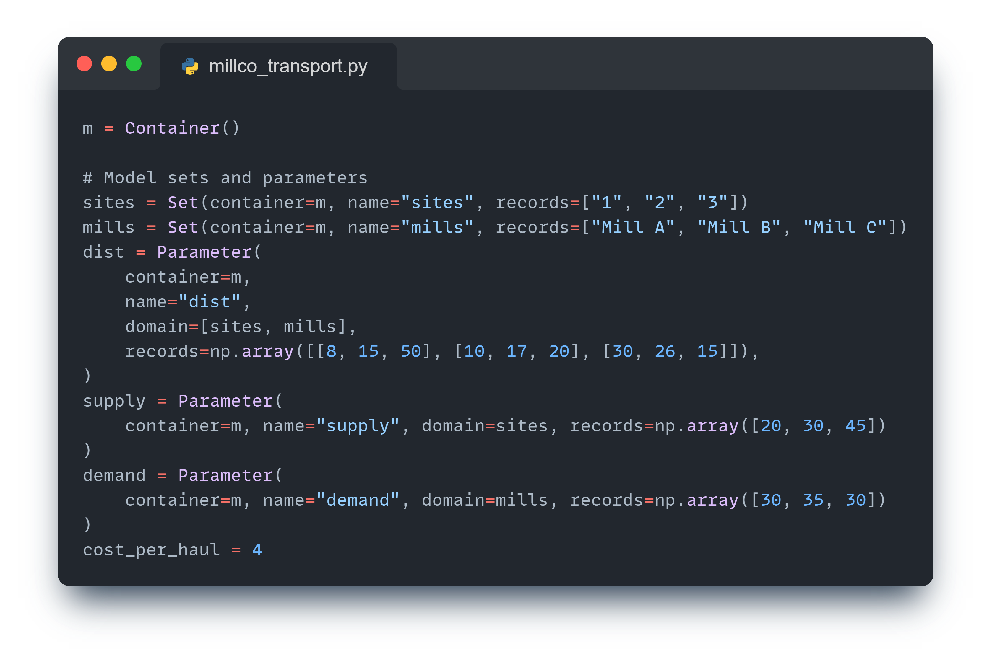 GAMSPy source code example