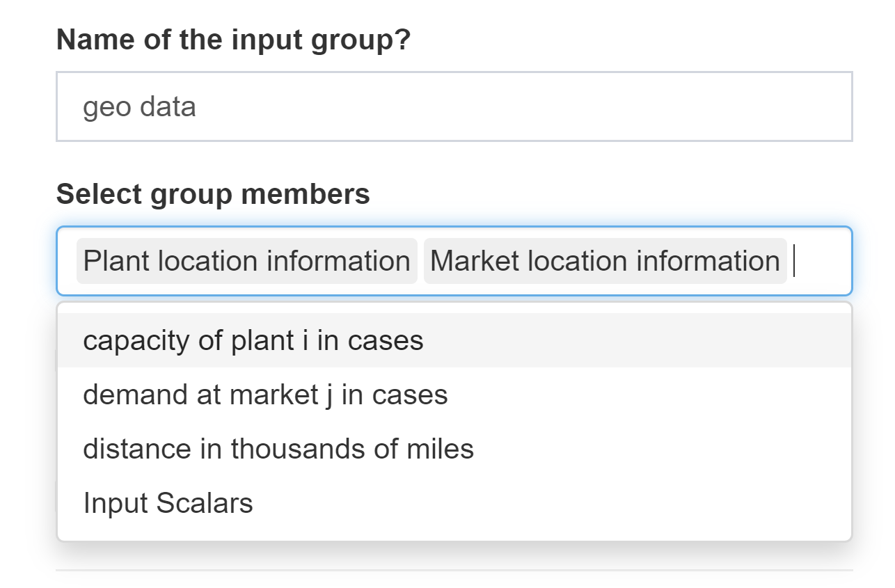 Specify input groups